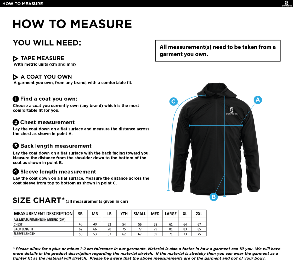 Staff - Dual Elite 1/4 Zip Hoody / Rain Jacket  - Unisex Fit - Size Guide