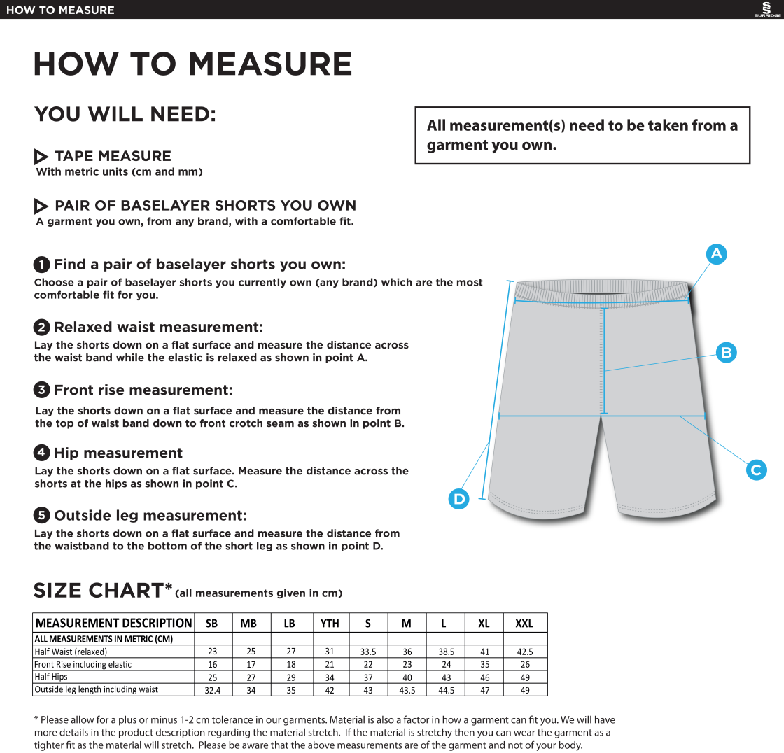 Staff - Dual Baselayer Short - Unisex Fit - Size Guide