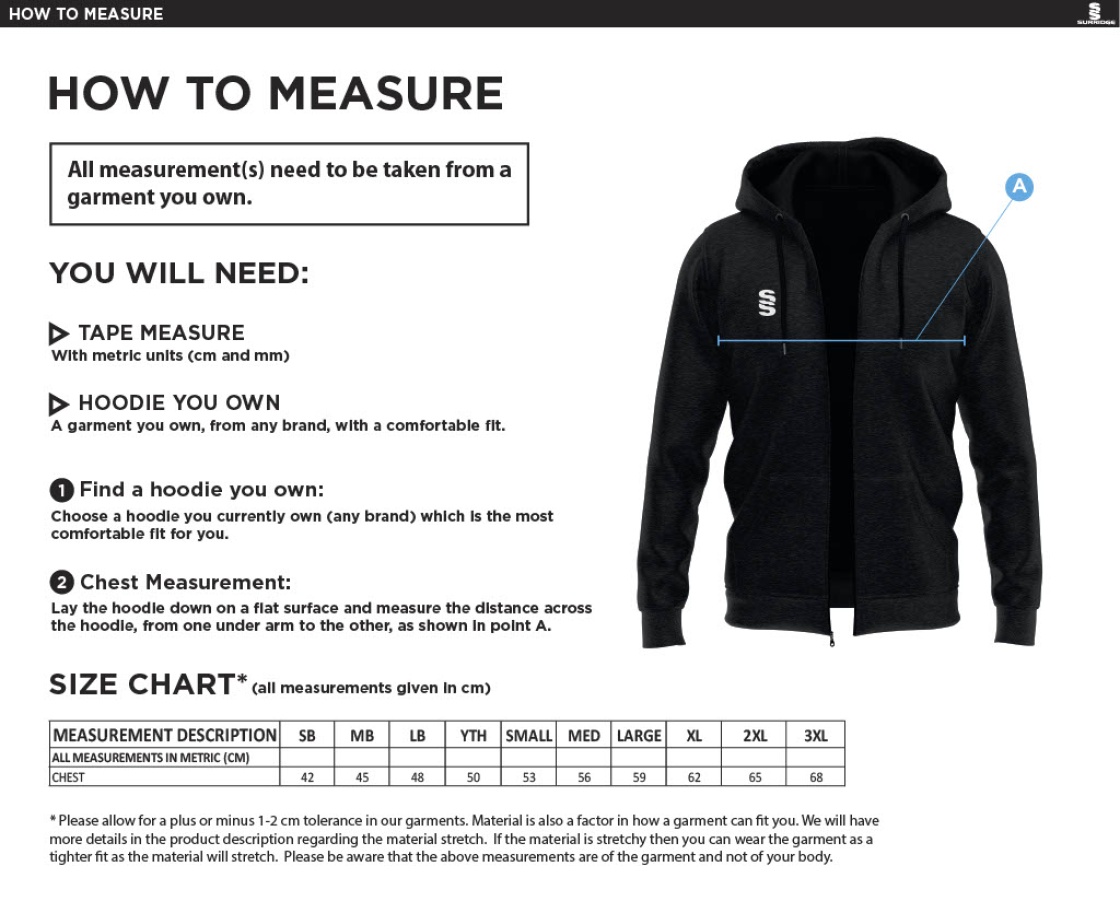 Staff - Dual Full Zip Hoody - Unisex Fit - Size Guide