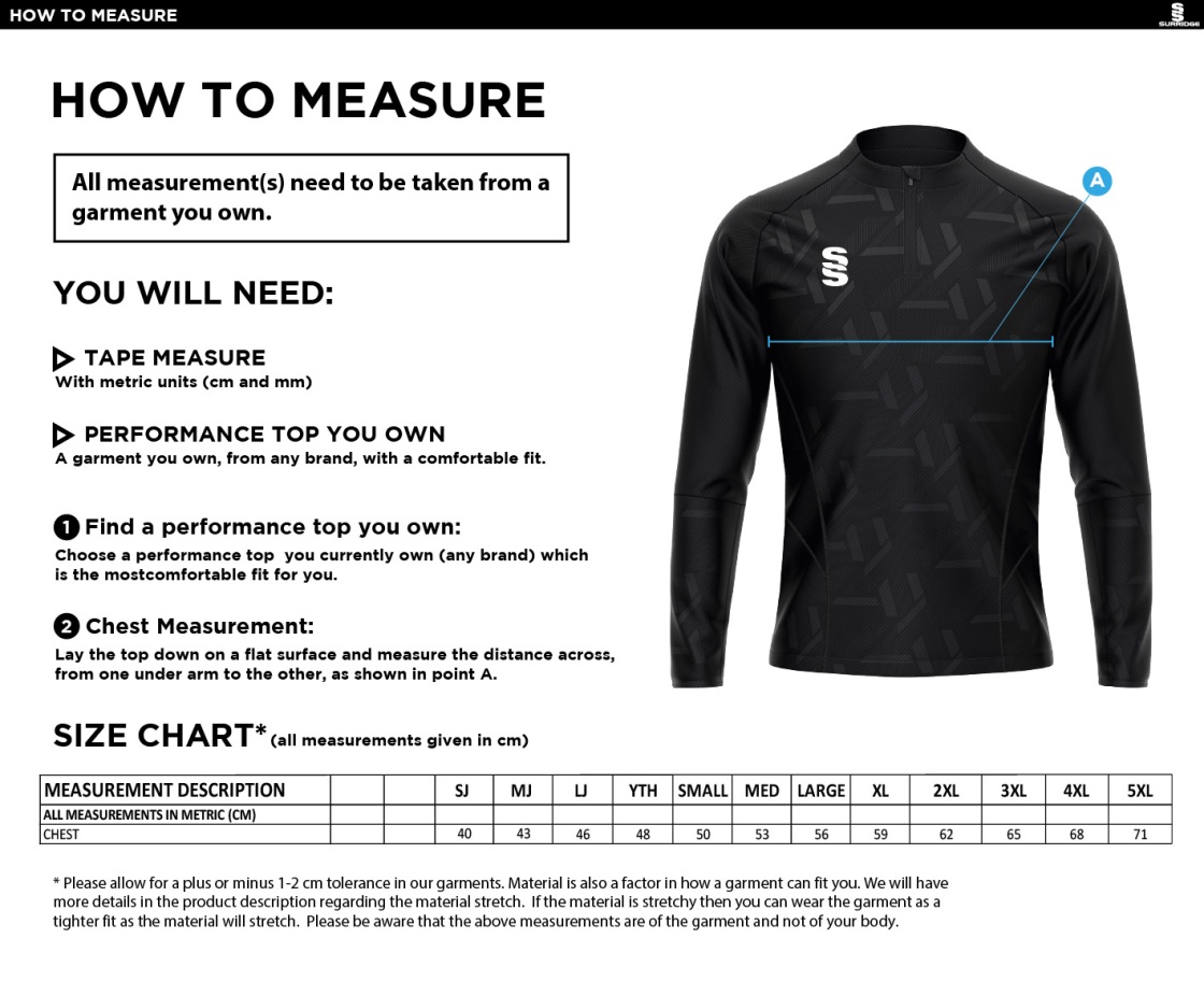 Impact 1/4 Zip Performance Top - Unisex Fit - Size Guide