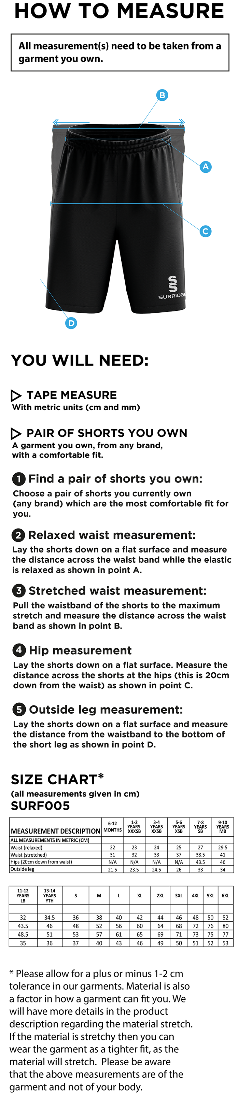 Alvechurch FC - Match Short - Size Guide