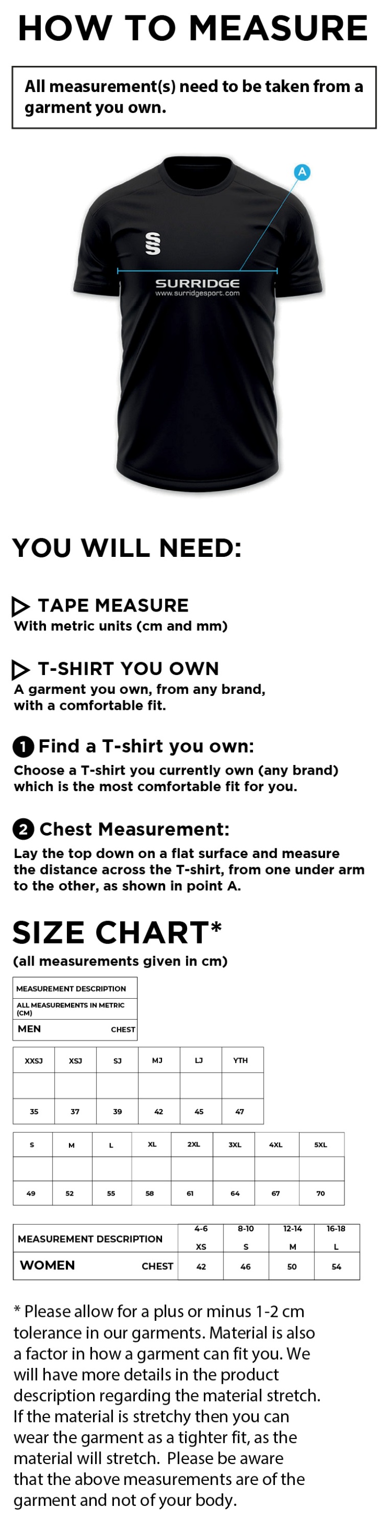 Alvechurch FC - Home Playing Shirt GK - Size Guide