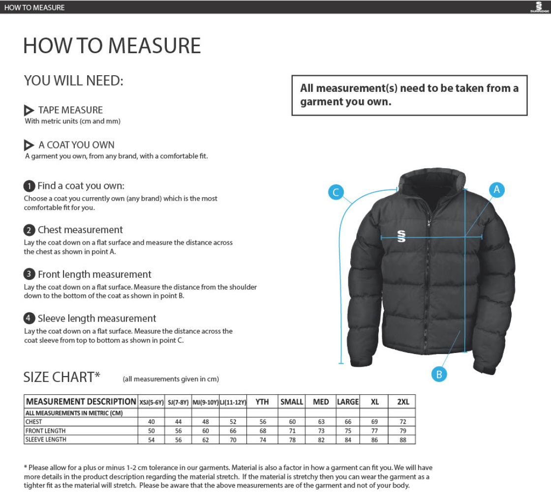 Holkham Down Feel Jacket - Men's Fit - Size Guide