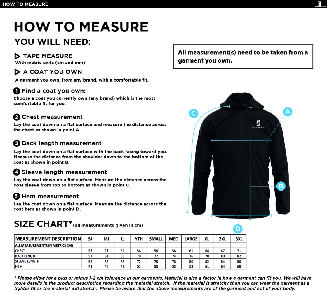 Junior Training Kit - Dual Elite 1/4 Zip Hoody / Rain Jacket  - Unisex Fit - Size Guide