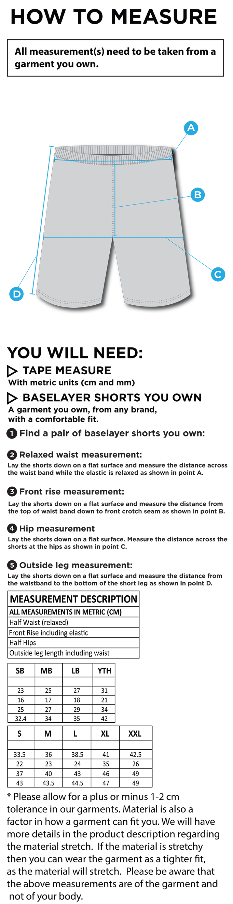 Staff - Dual Baselayer Short - Unisex Fit - Size Guide