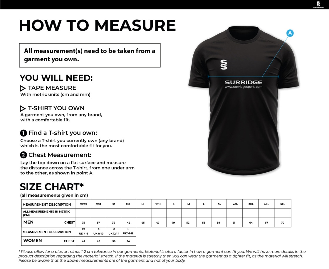 Alvechurch FC - Home Playing Shirt - Size Guide