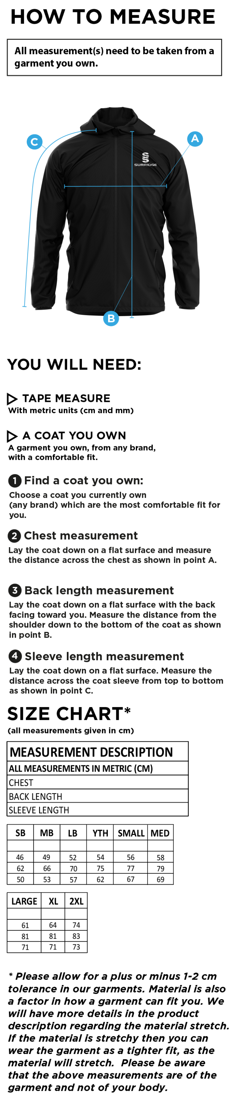 Staff - Dual Elite 1/4 Zip Hoody / Rain Jacket  - Unisex Fit - Size Guide