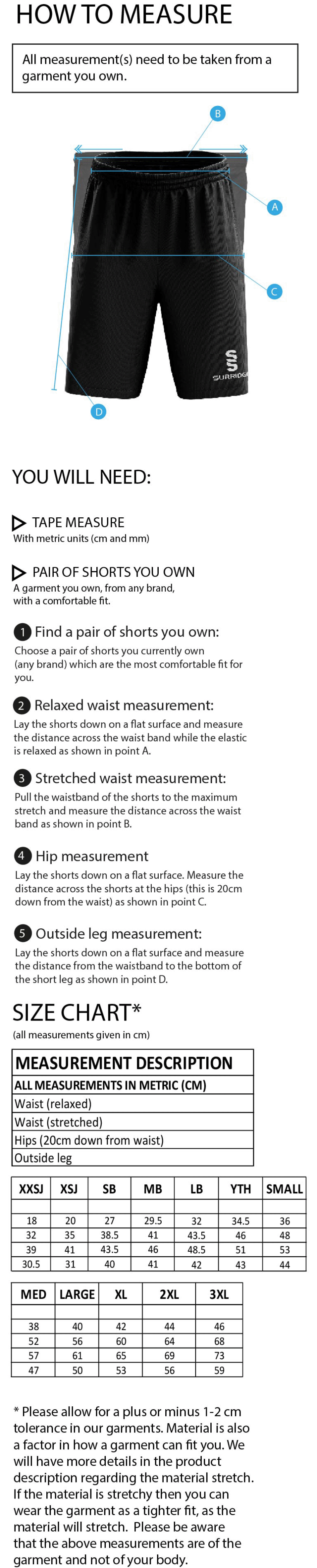 Fuse Shorts - Unisex Fit - Size Guide