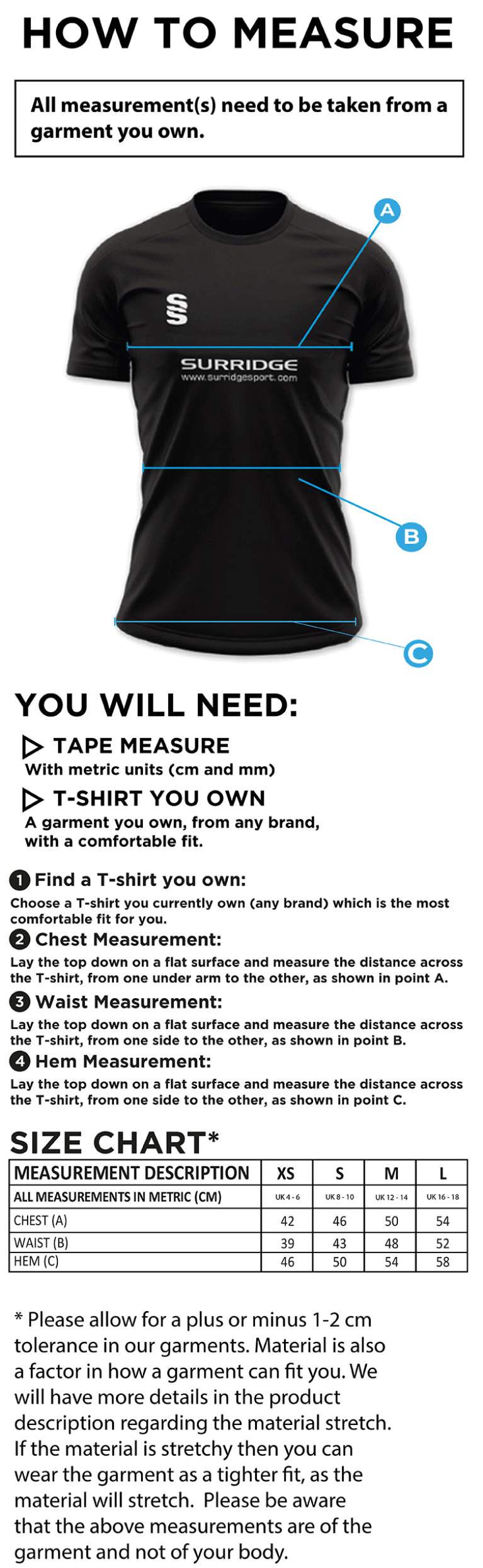Staff - Impact T-Shirt - Women's Fit - Size Guide
